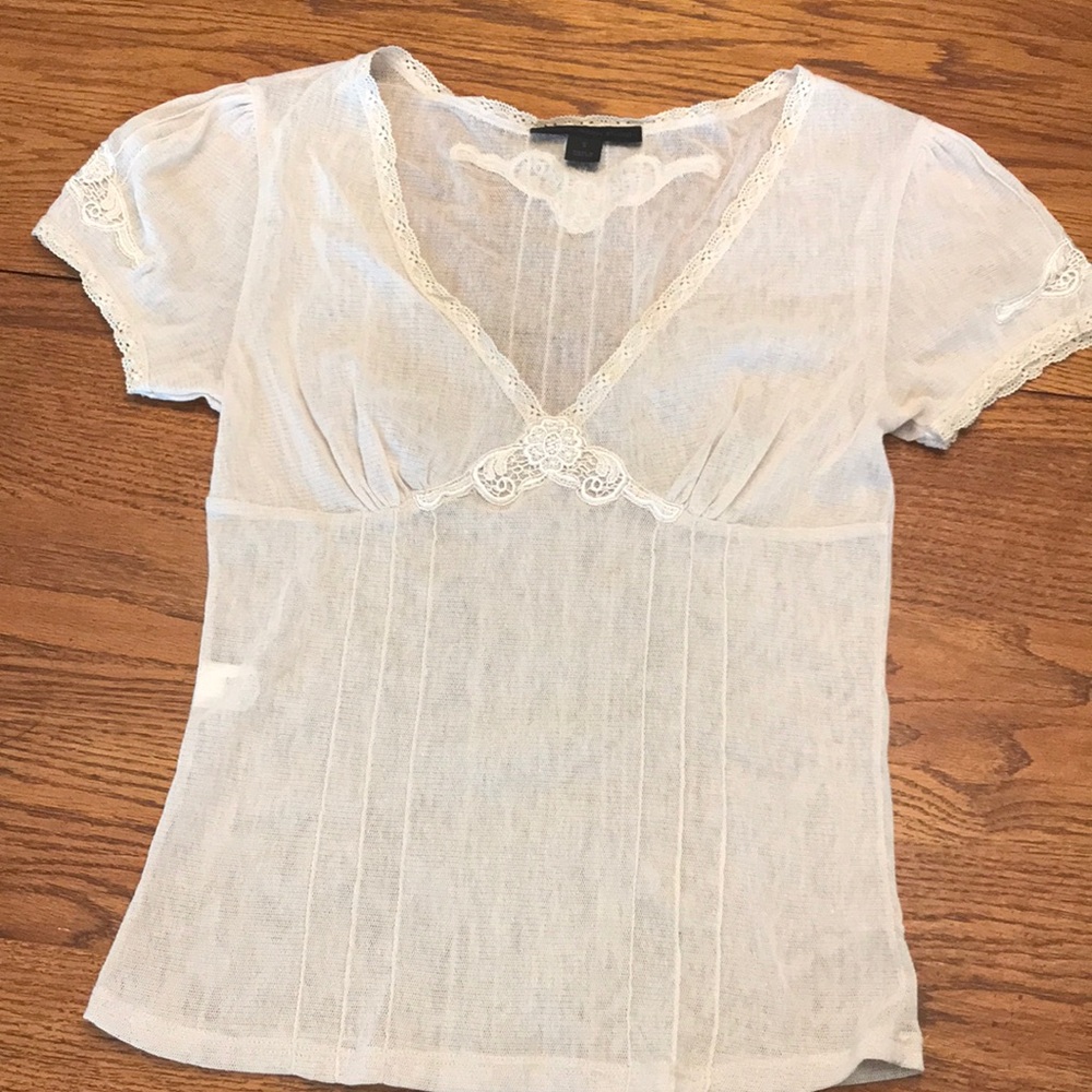 Sheer Ivory Lace Blouse with floral detail